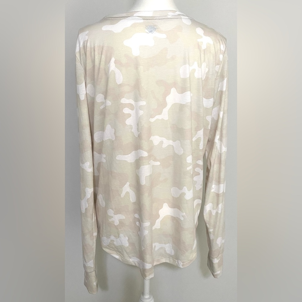 Zelos Womens XL Solid Beige White Camo Long Sleeve Crewneck Top Boho Streetwear - Picture 8 of 12